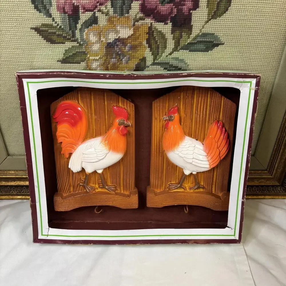 Vintage 80s Miller Studio chalkware rooster hangers